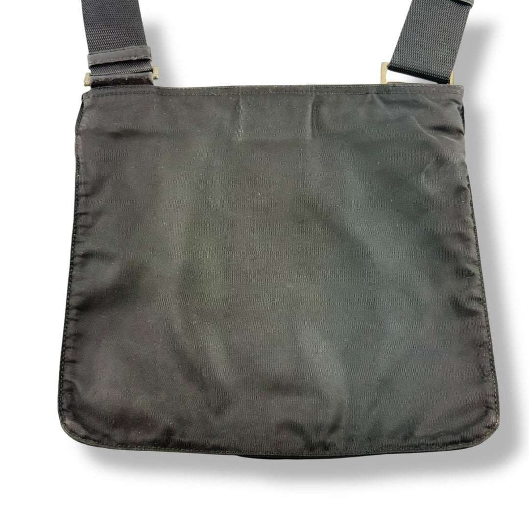 Prada Plaque Logo Black Nylon Messenger Crossbody Bag - Lux Central