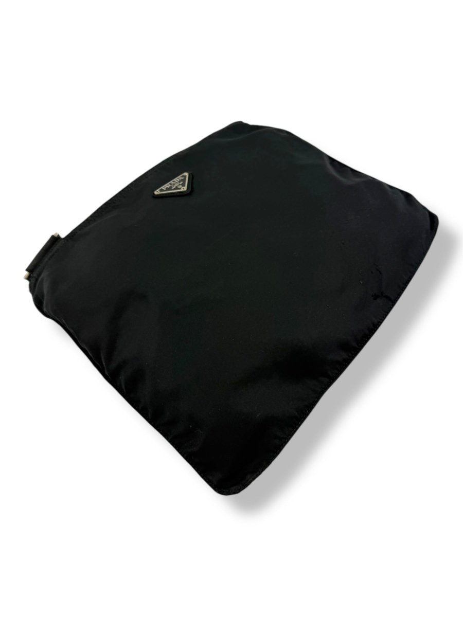 Prada Plaque Logo Black Nylon Messenger Crossbody Bag - Lux Central