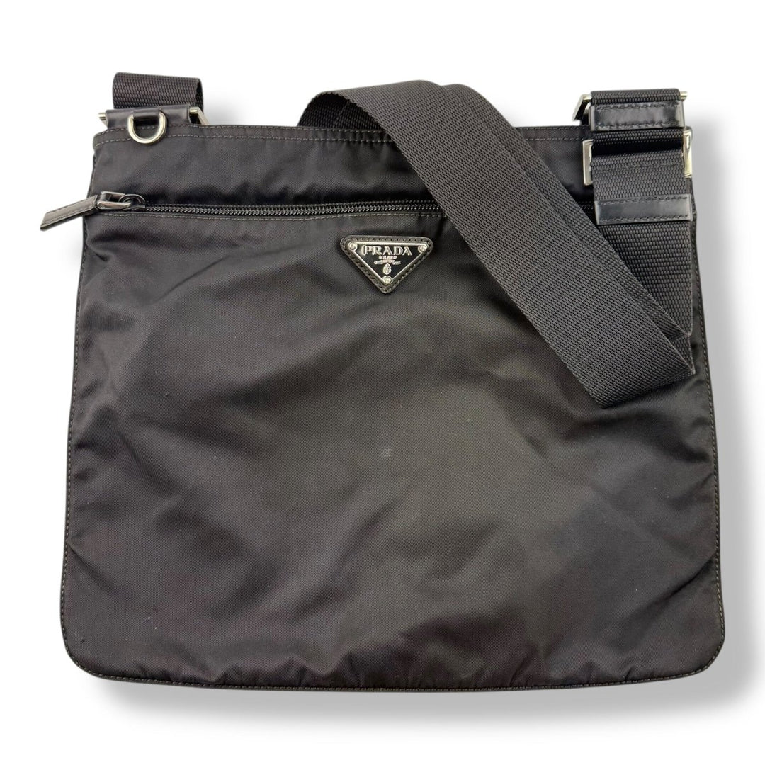 Prada Plaque Logo Black Nylon Messenger Crossbody Bag - Lux Central