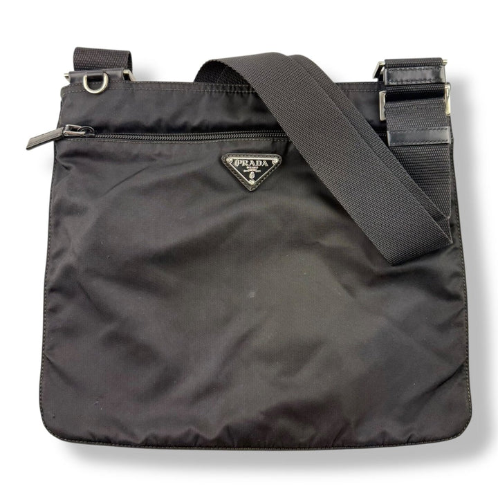 Prada Plaque Logo Black Nylon Messenger Crossbody Bag - Lux Central