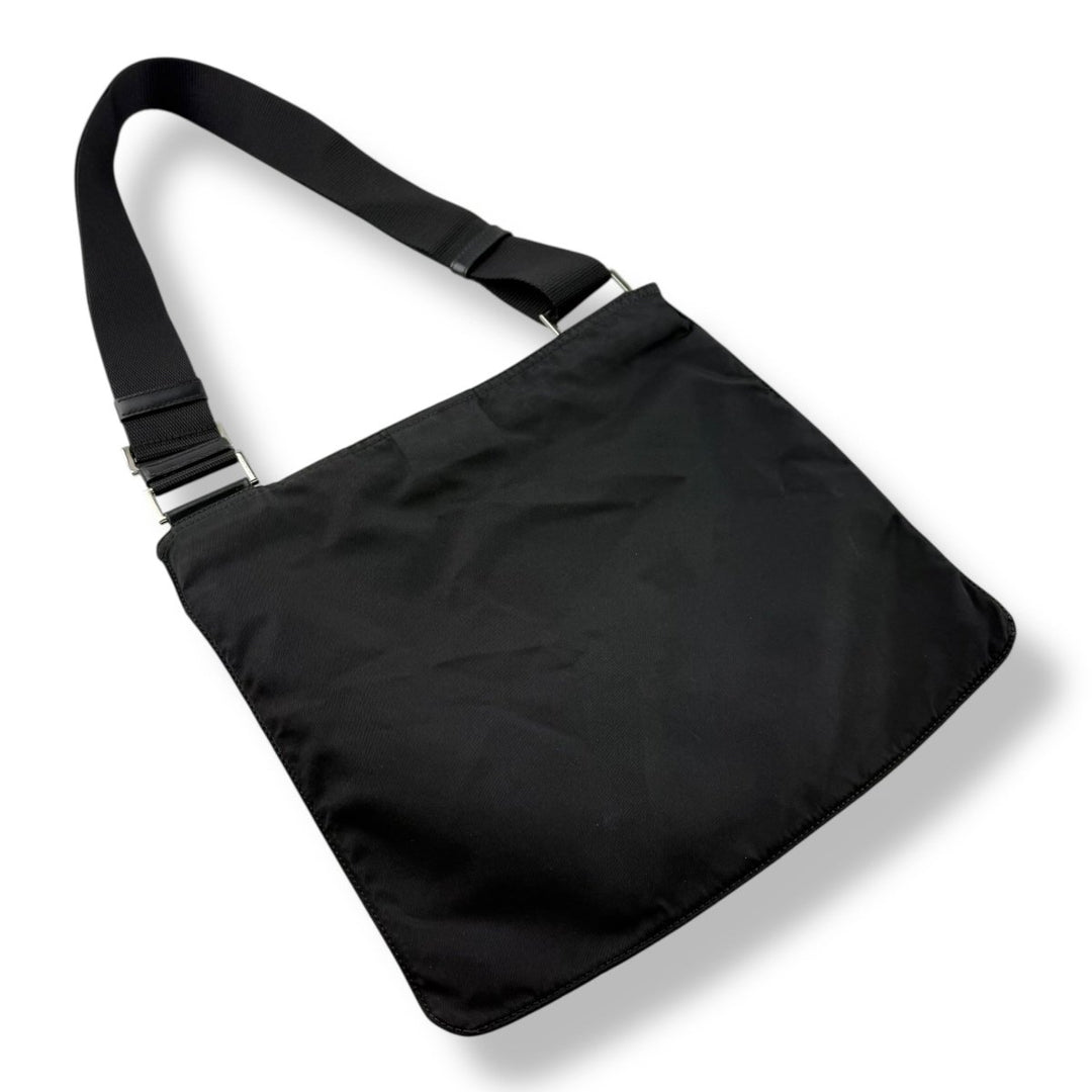 Prada Plaque Logo Black Nylon Messenger Crossbody Bag - Lux Central