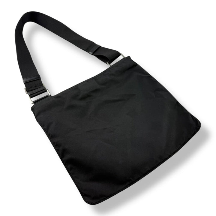 Prada Plaque Logo Black Nylon Messenger Crossbody Bag - Lux Central