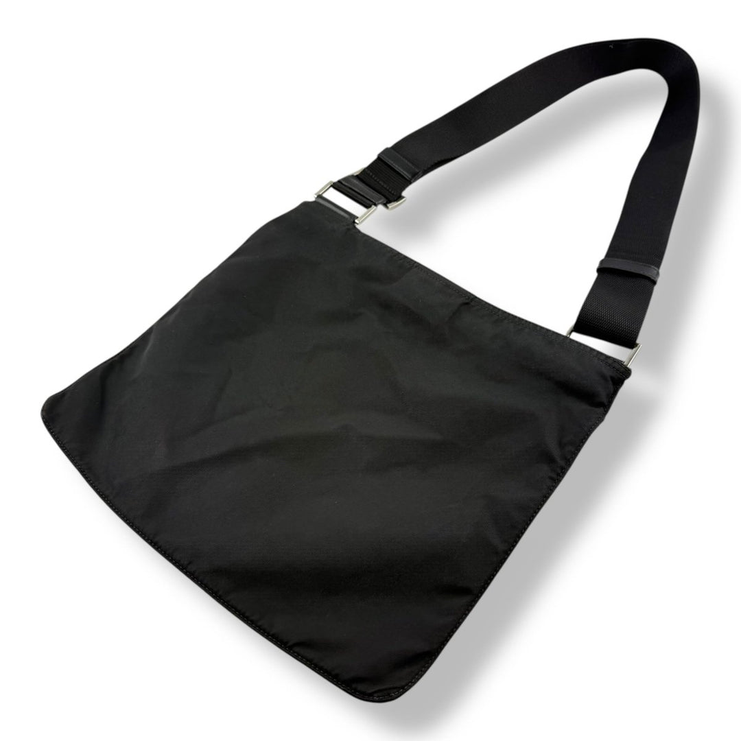 Prada Plaque Logo Black Nylon Messenger Crossbody Bag - Lux Central