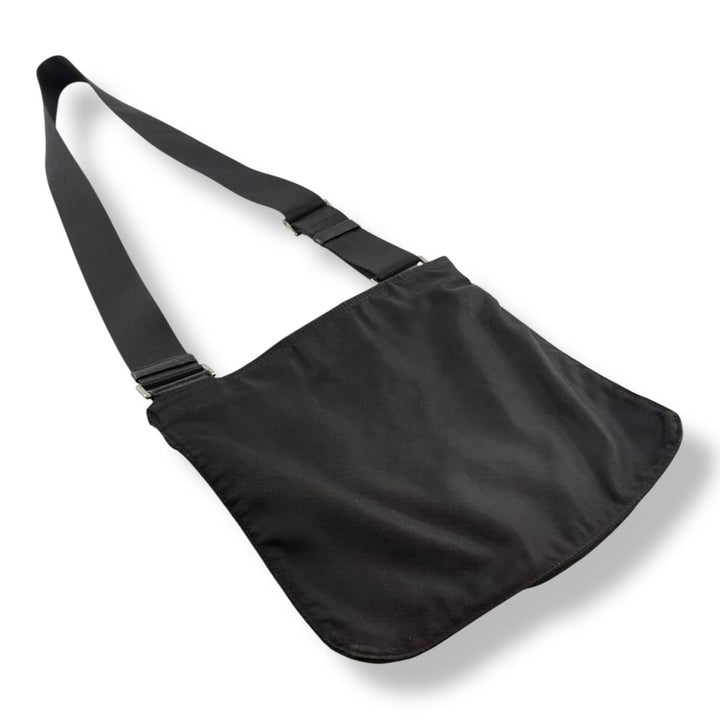 Prada Plaque Logo Black Nylon Messenger Crossbody Bag - Lux Central