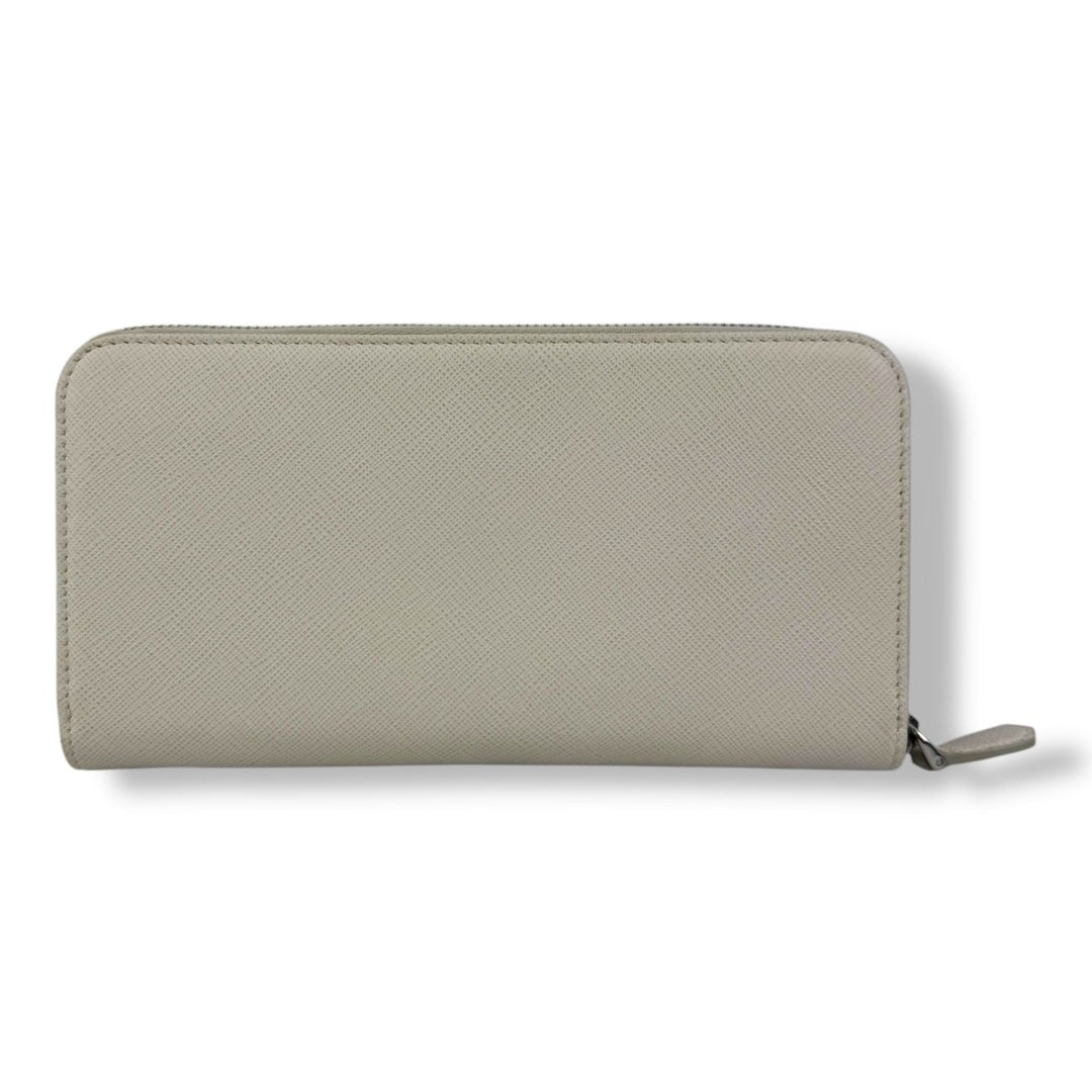 Prada Saffiano Cream Long Zip Around Wallet - Lux Central