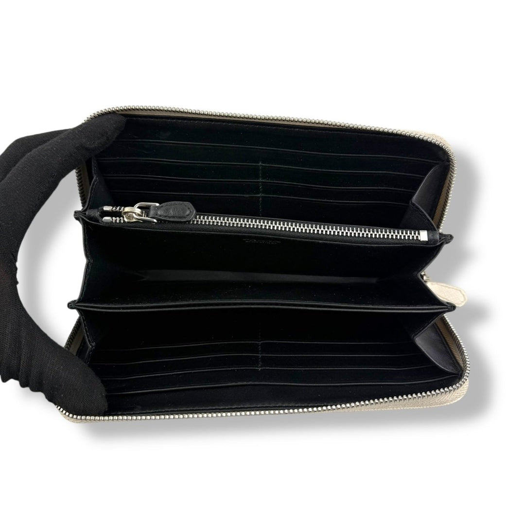 Prada Saffiano Cream Long Zip Around Wallet - Lux Central