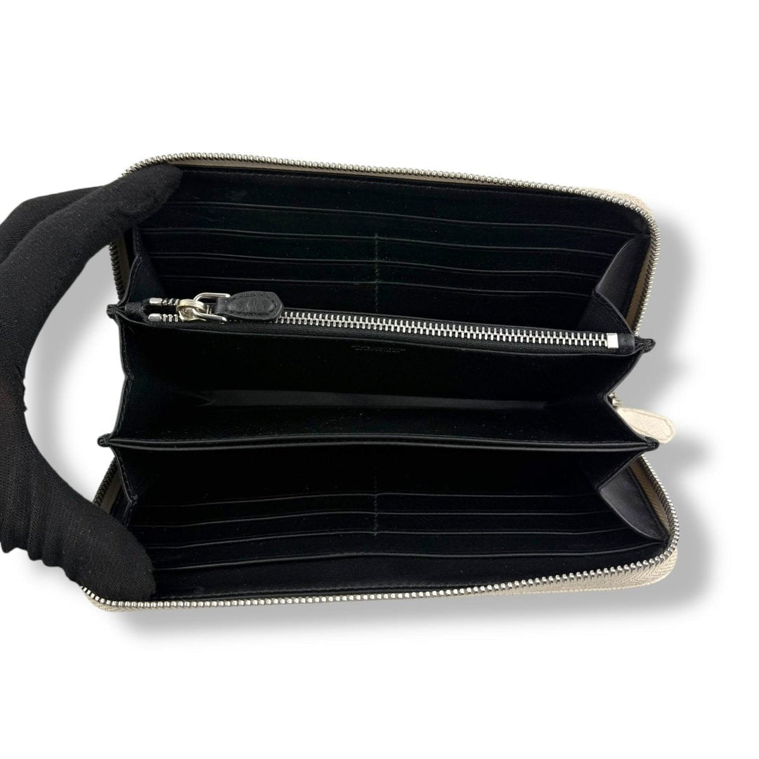 Prada Saffiano Cream Long Zip Around Wallet - Lux Central