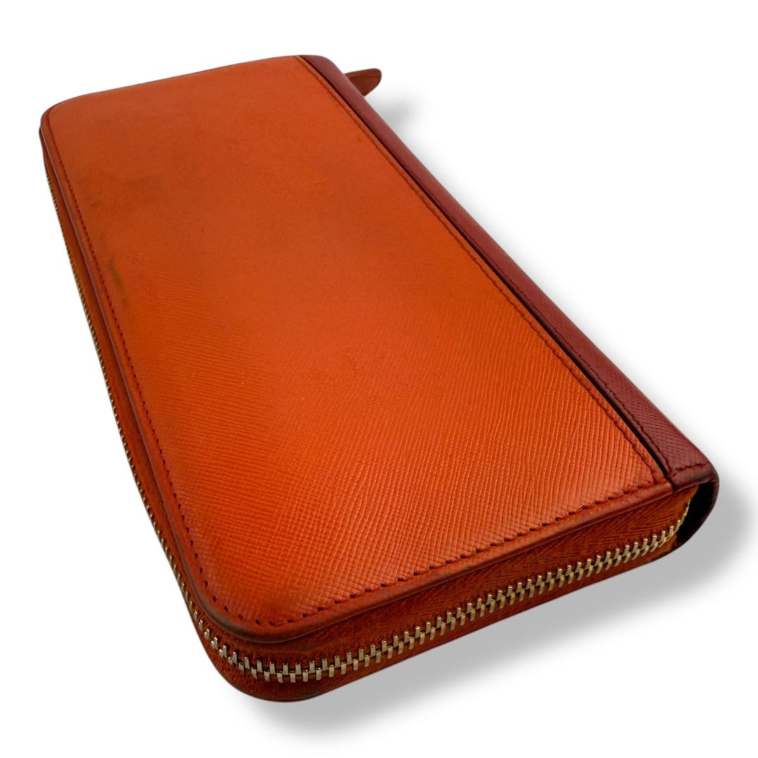 Prada Saffiano Orange/Red Zip Around Wallet - Lux Central