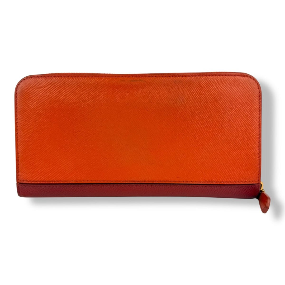 Prada Saffiano Orange/Red Zip Around Wallet - Lux Central