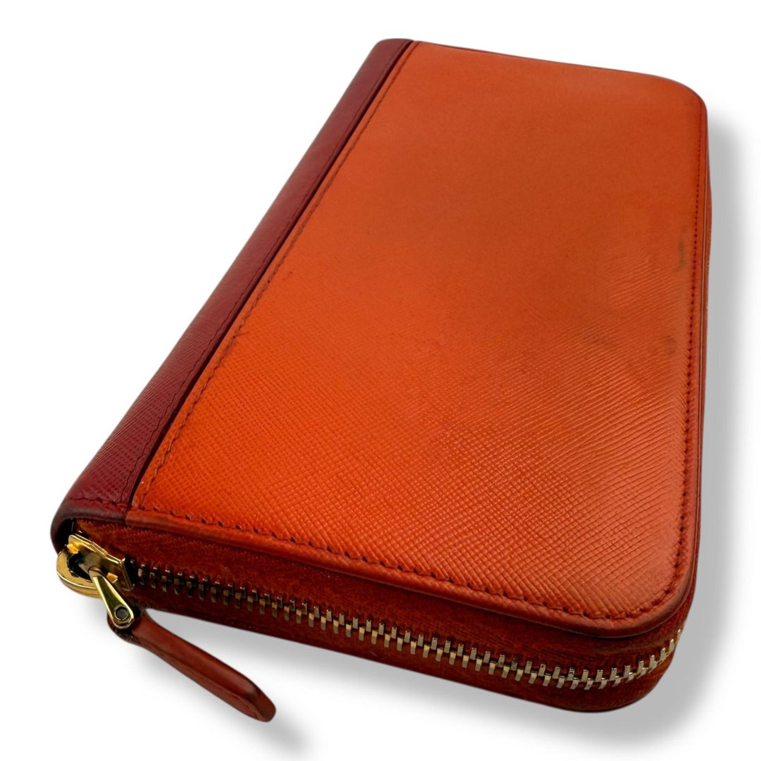 Prada Saffiano Orange/Red Zip Around Wallet - Lux Central