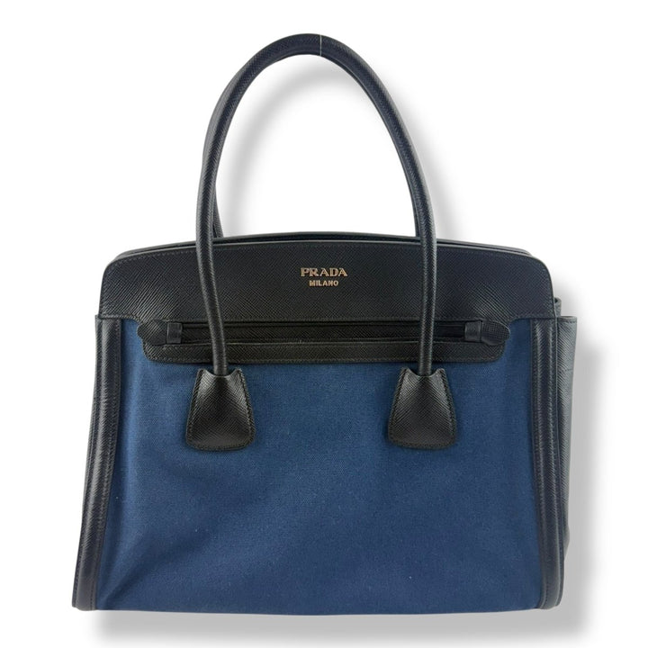 Prada Saffiano Tote Blue Black Handbag - Lux Central