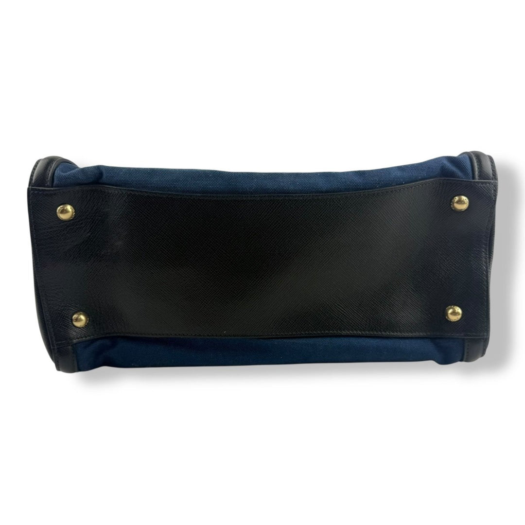 Prada Saffiano Tote Blue Black Handbag - Lux Central