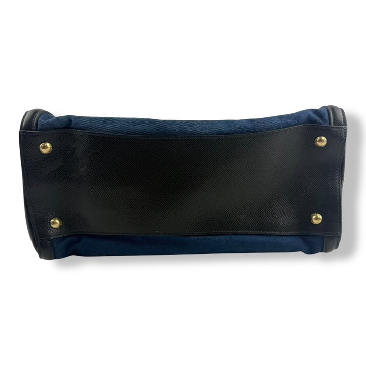 Prada Saffiano Tote Blue Black Handbag - Lux Central