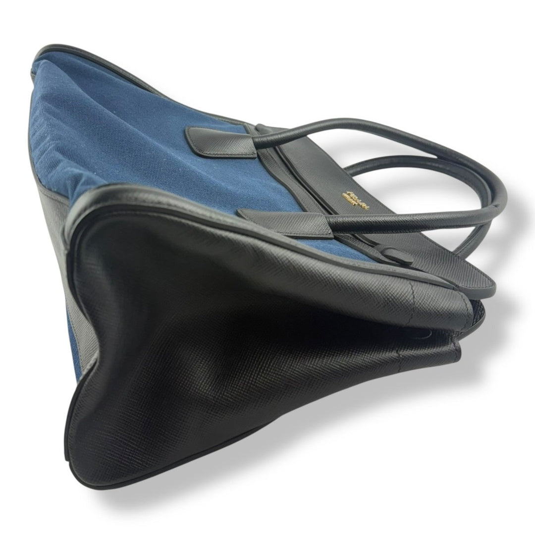 Prada Saffiano Tote Blue Black Handbag - Lux Central