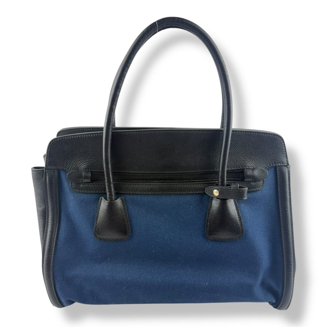 Prada Saffiano Tote Blue Black Handbag - Lux Central
