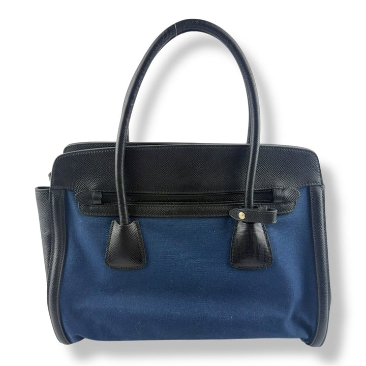 Prada Saffiano Tote Blue Black Handbag - Lux Central