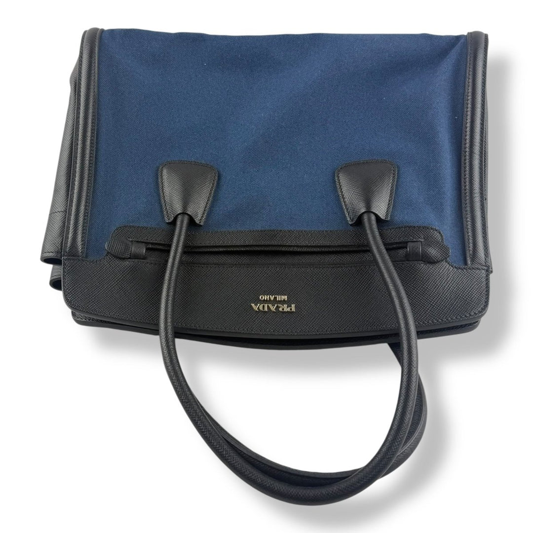 Prada Saffiano Tote Blue Black Handbag - Lux Central