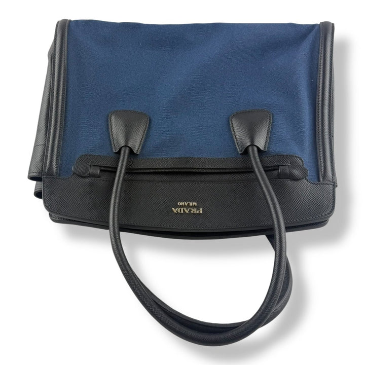 Prada Saffiano Tote Blue Black Handbag - Lux Central