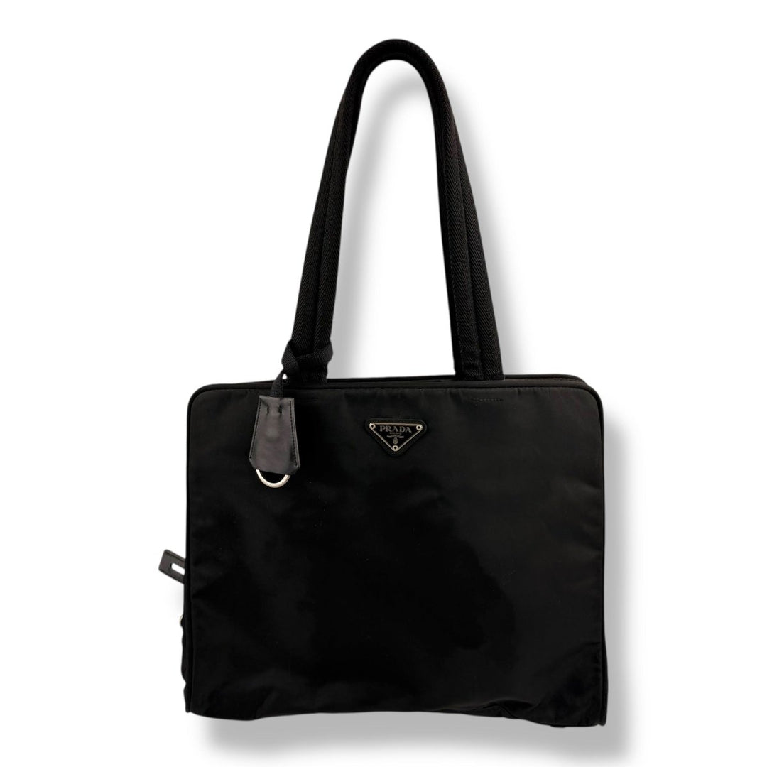 Prada Tessuto Black Nylon Top Handle Tote Handbag - Lux Central