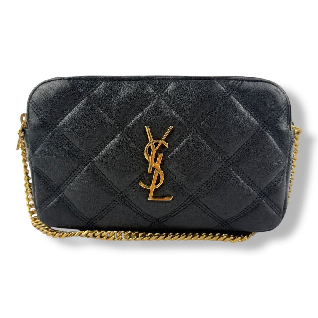 Saint Laurent Becky Black Calfskin Double Zip Crossbody Handbag - Lux Central