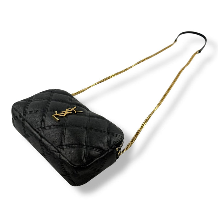 Saint Laurent Becky Black Calfskin Double Zip Crossbody Handbag - Lux Central