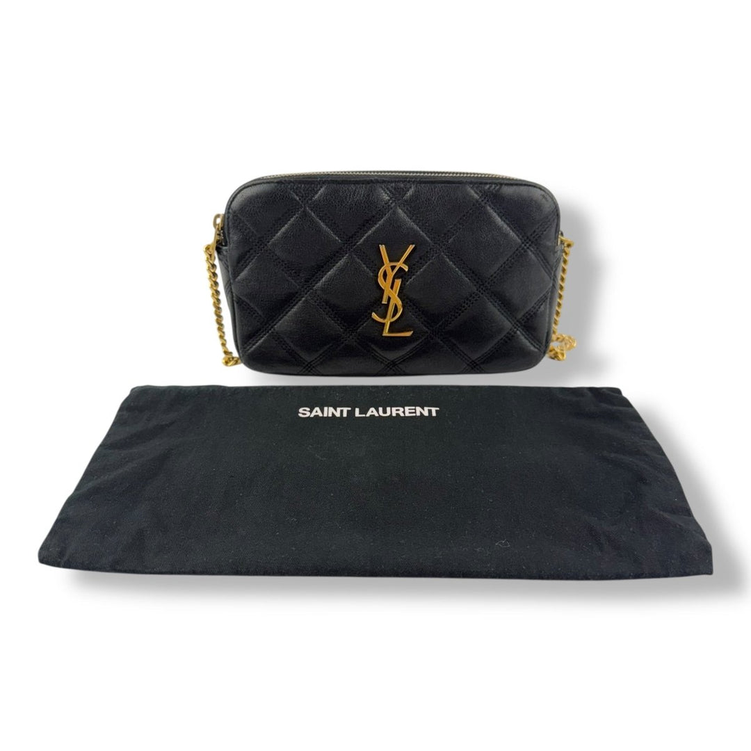 Saint Laurent Becky Black Calfskin Double Zip Crossbody Handbag - Lux Central