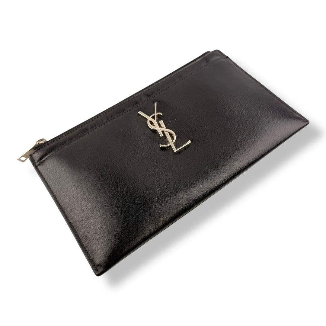 Saint Laurent Bill Black Smooth Leather Pouch Clutch Bag - Lux Central