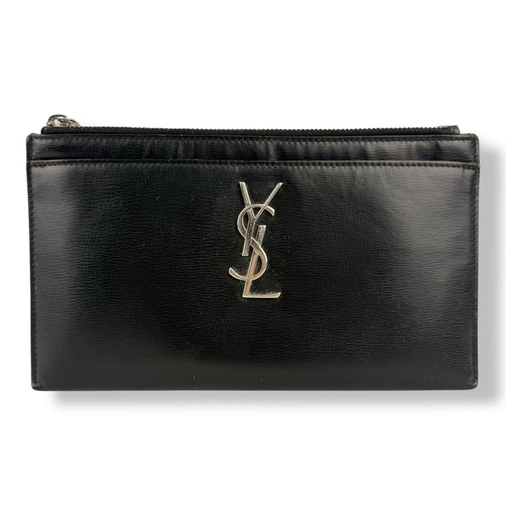 Saint Laurent Bill Black Smooth Leather Pouch Clutch Bag - Lux Central