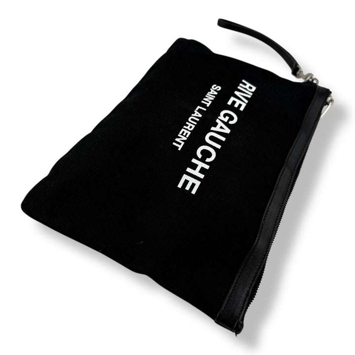 Saint Laurent Black Cotton Canvas Rive Gauche Clutch Bag - Lux Central