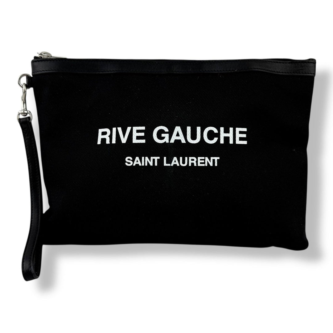 Saint Laurent Black Cotton Canvas Rive Gauche Clutch Bag - Lux Central