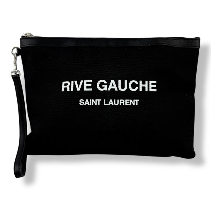 Saint Laurent Black Cotton Canvas Rive Gauche Clutch Bag - Lux Central