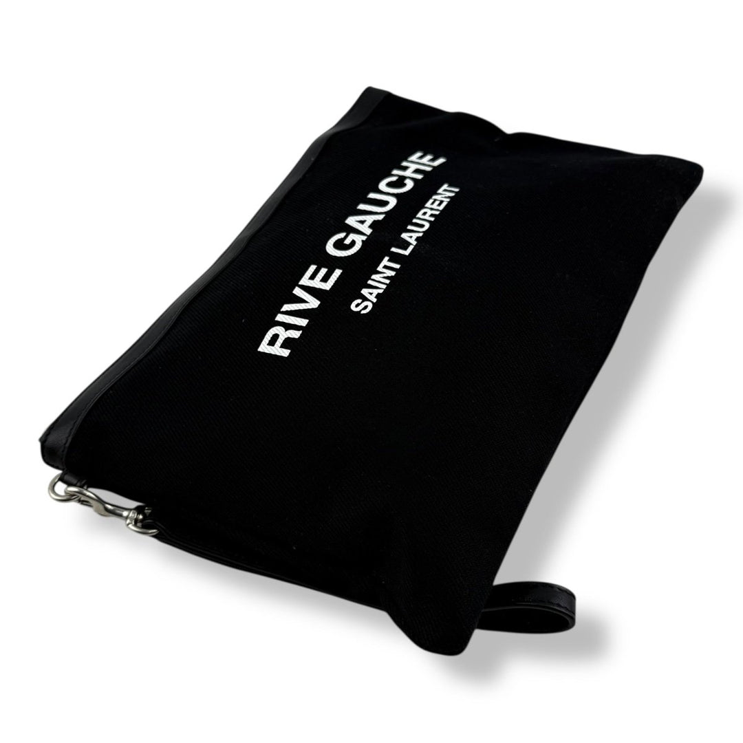 Saint Laurent Black Cotton Canvas Rive Gauche Clutch Bag - Lux Central