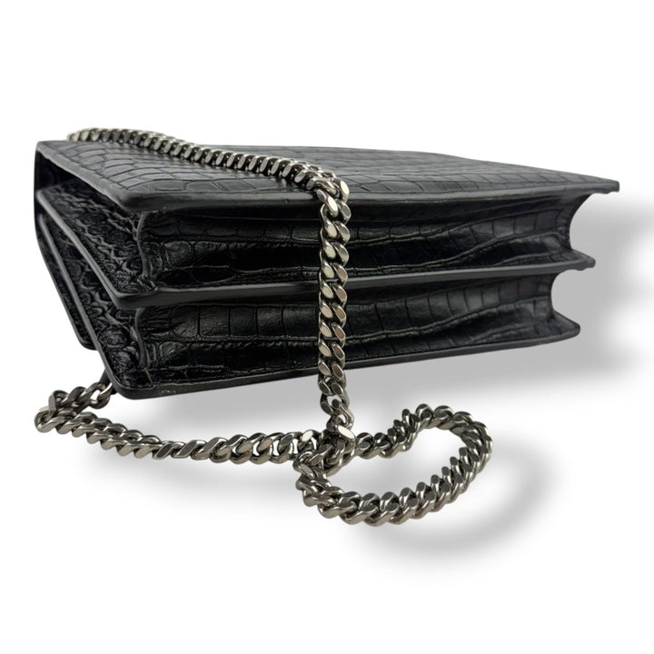 Saint Laurent Black Croc Embossed Leather Medium Sunset Chain Bag - Lux Central