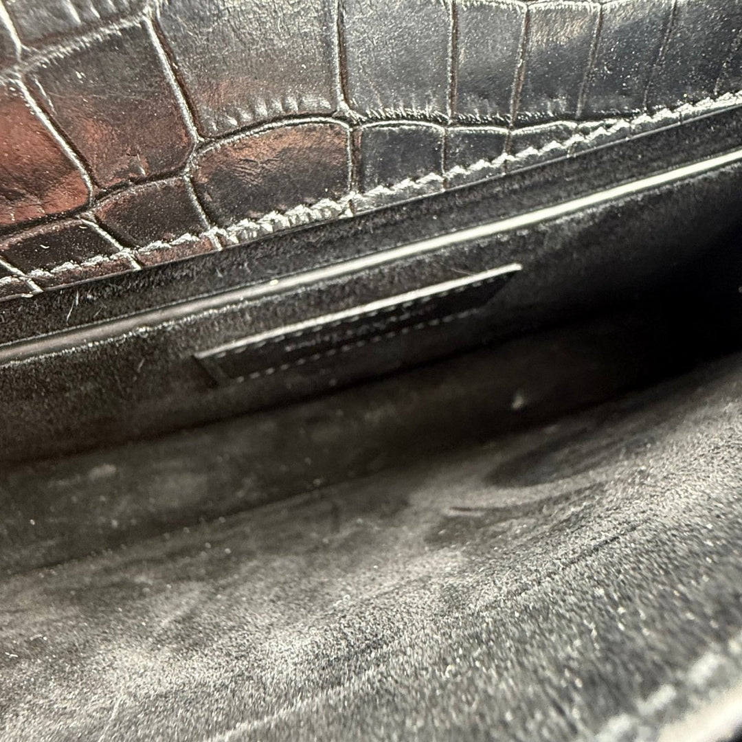 Saint Laurent Black Croc Embossed Leather Medium Sunset Chain Bag - Lux Central