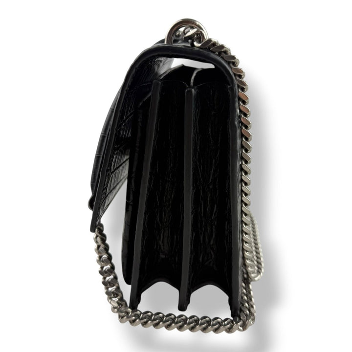 Saint Laurent Black Croc Embossed Leather Medium Sunset Chain Bag - Lux Central