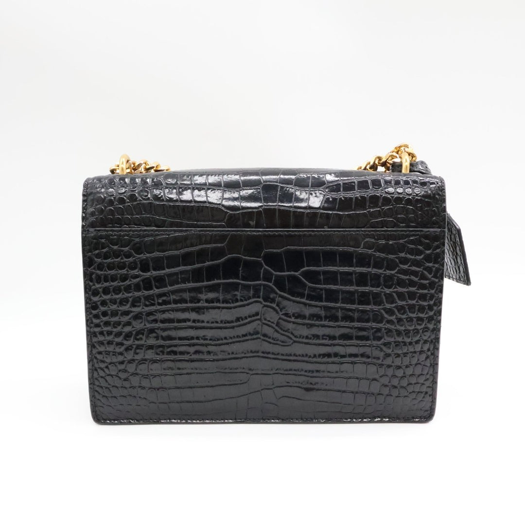 Saint Laurent Black Croc Embossed Leather Medium Sunset Chain Crossbody Bag - Lux Central