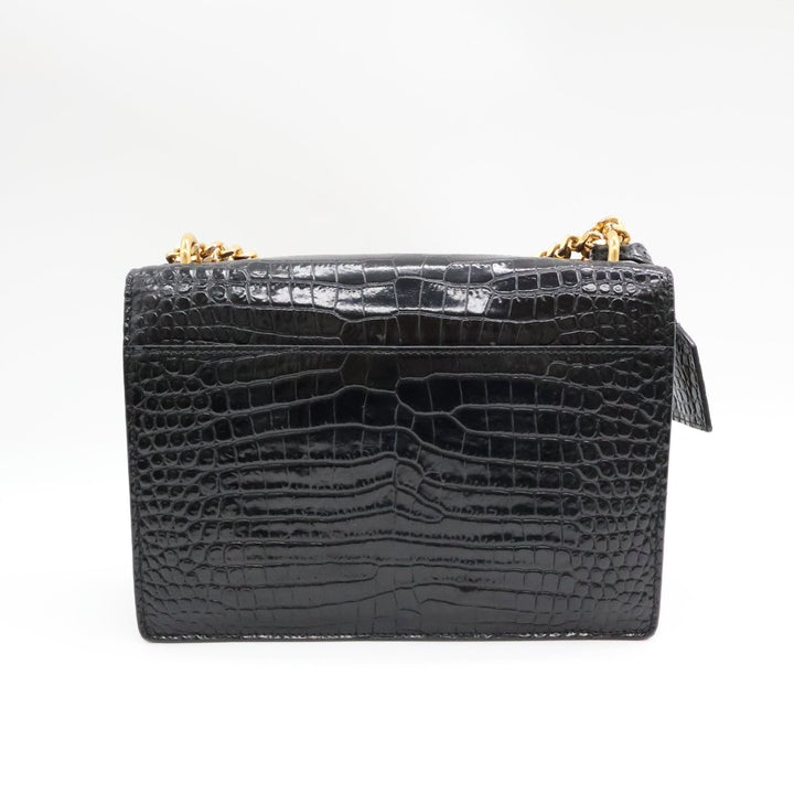 Saint Laurent Black Croc Embossed Leather Medium Sunset Chain Crossbody Bag - Lux Central