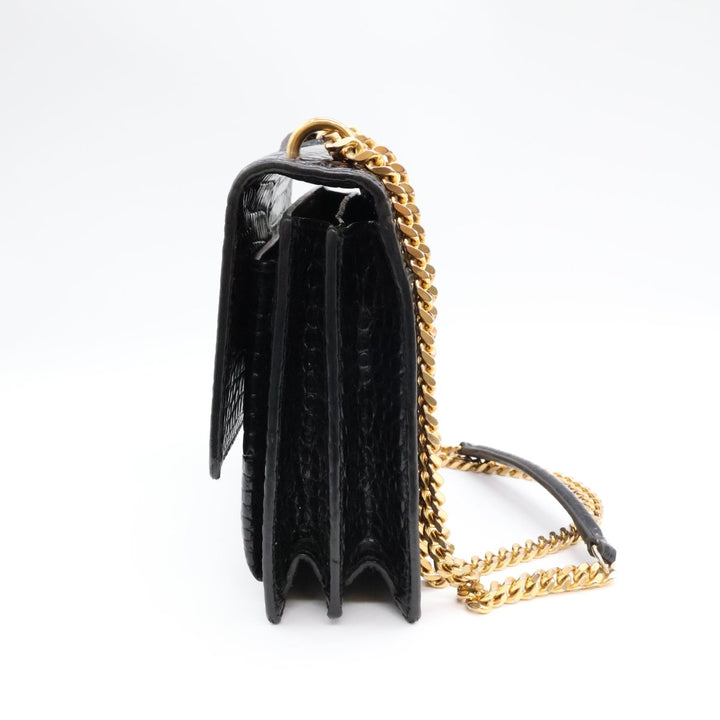 Saint Laurent Black Croc Embossed Leather Medium Sunset Chain Crossbody Bag - Lux Central