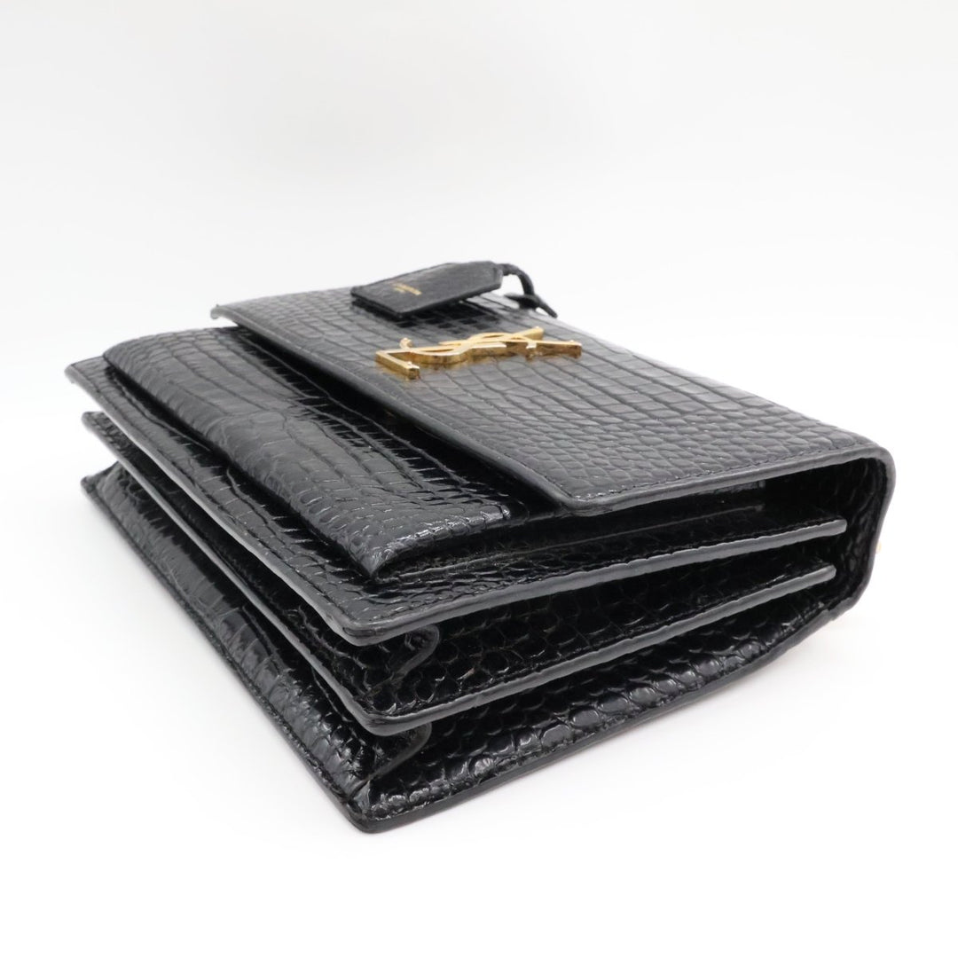 Saint Laurent Black Croc Embossed Leather Medium Sunset Chain Crossbody Bag - Lux Central