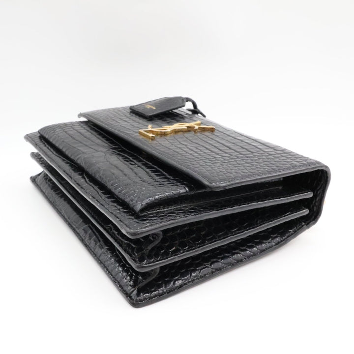 Saint Laurent Black Croc Embossed Leather Medium Sunset Chain Crossbody Bag - Lux Central