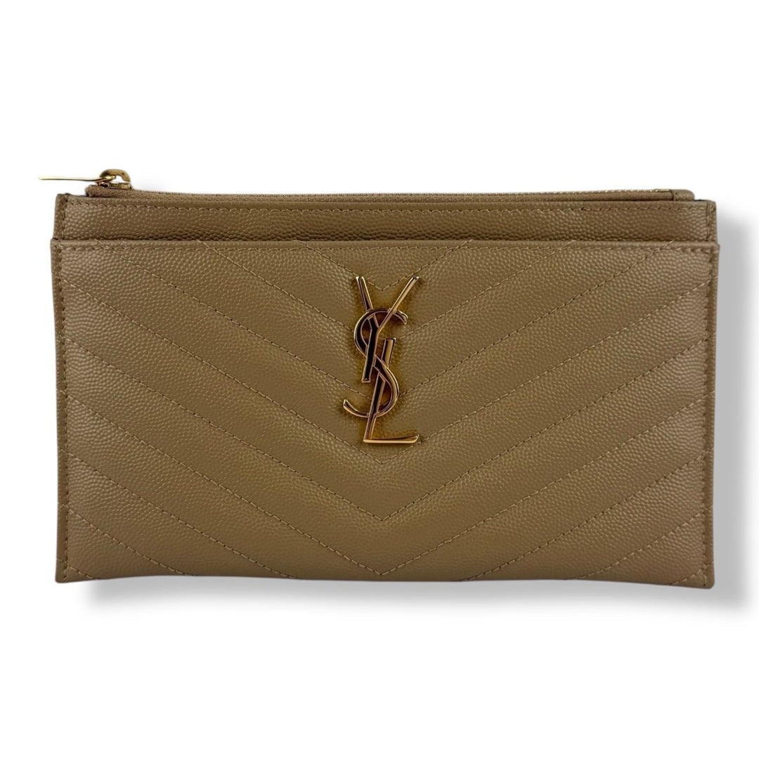 Saint Laurent Cassandre Beige Calfskin Leather Pouch Clutch Bag - Lux Central