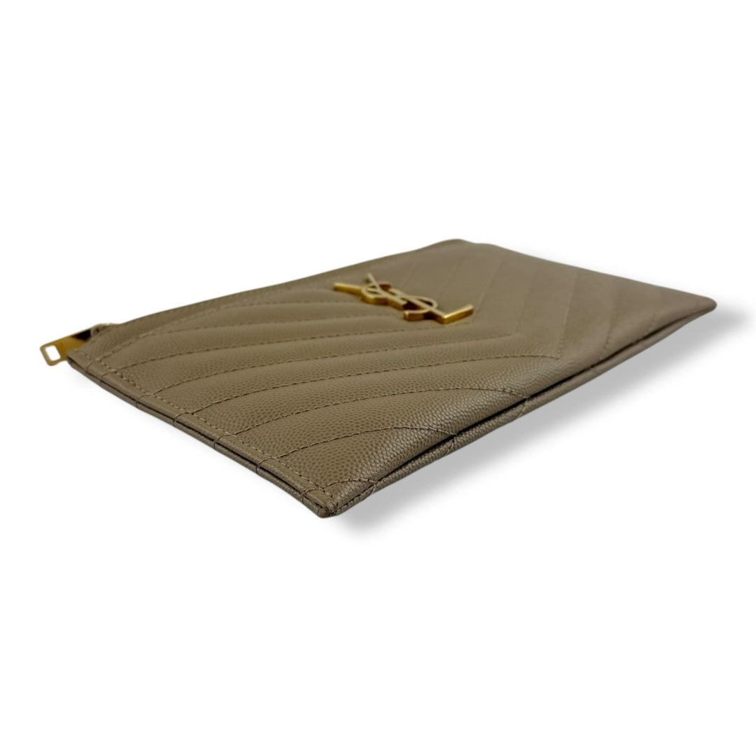 Saint Laurent Cassandre Beige Calfskin Leather Pouch Clutch Bag - Lux Central