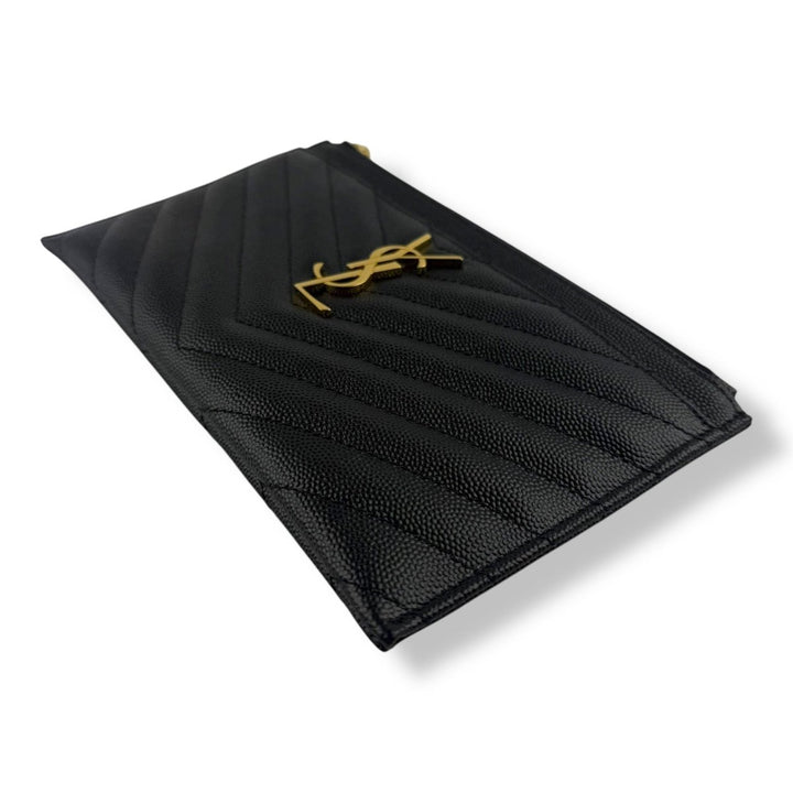 Saint Laurent Cassandre Black Calfskin Leather Pouch Clutch - Lux Central