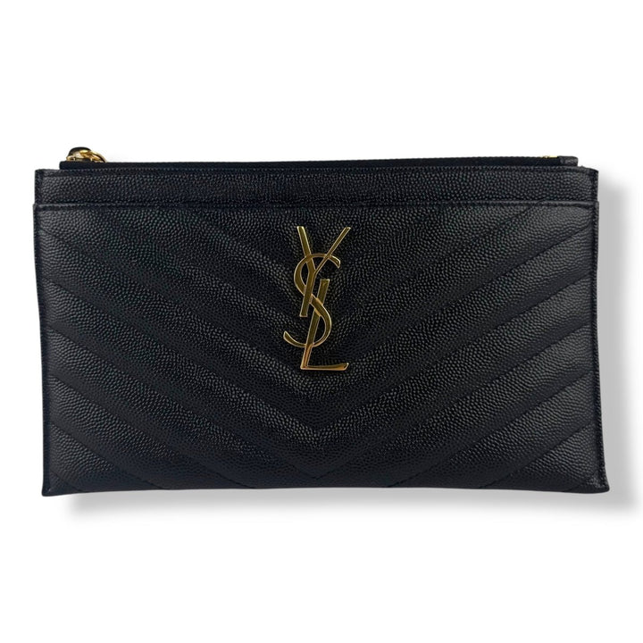 Saint Laurent Cassandre Black Calfskin Leather Pouch Clutch - Lux Central