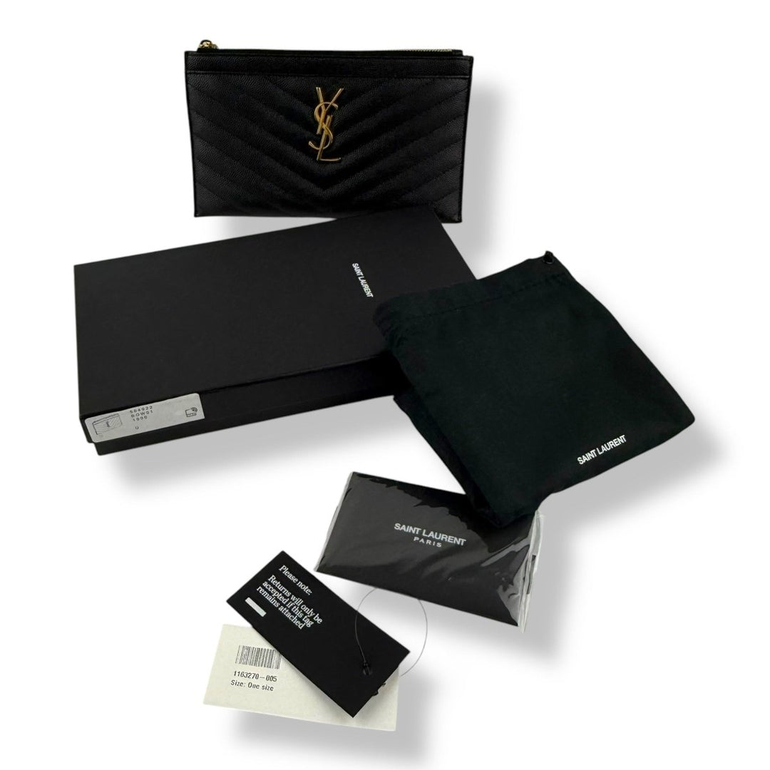 Saint Laurent Cassandre Black Calfskin Leather Pouch Clutch - Lux Central