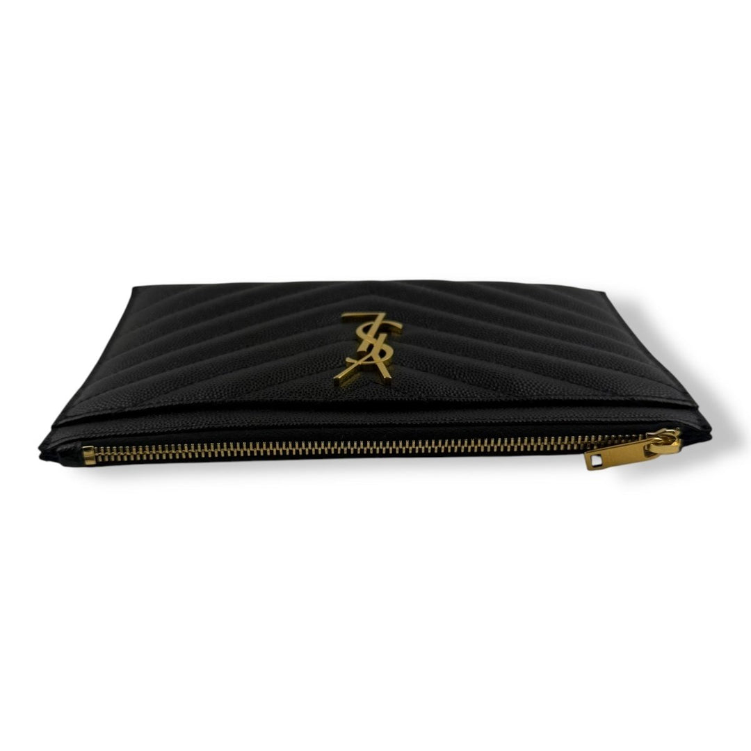 Saint Laurent Cassandre Black Calfskin Leather Pouch Clutch - Lux Central