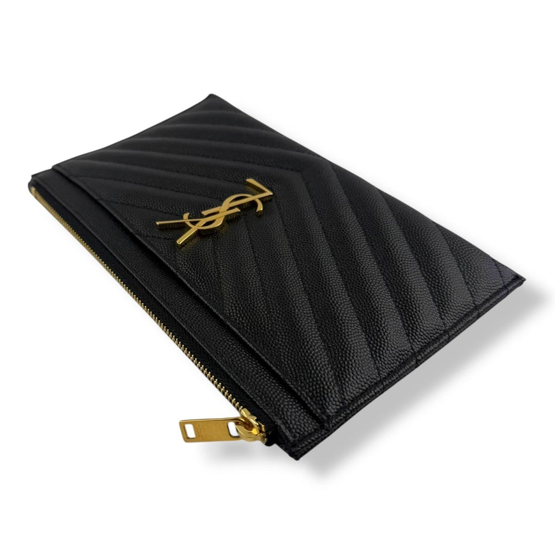 Saint Laurent Cassandre Black Calfskin Leather Pouch Clutch - Lux Central