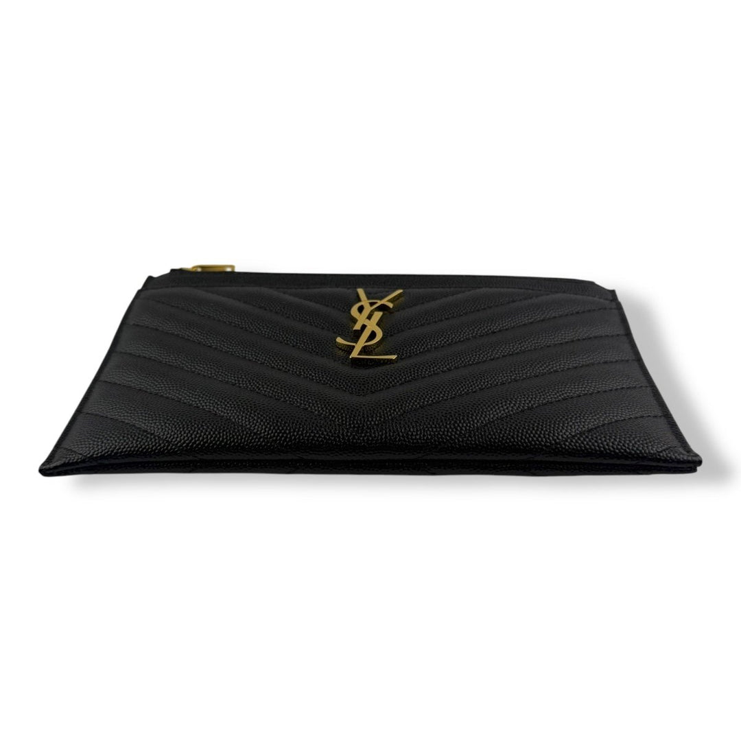 Saint Laurent Cassandre Black Calfskin Leather Pouch Clutch - Lux Central