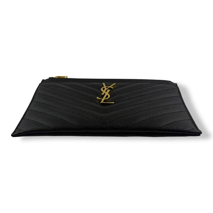 Saint Laurent Cassandre Black Calfskin Leather Pouch Clutch - Lux Central