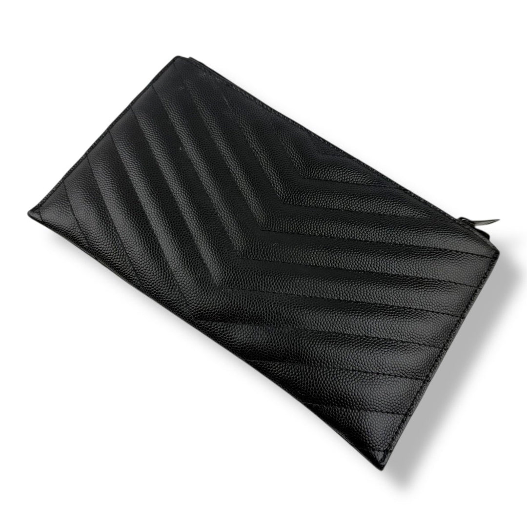 Saint Laurent Cassandre Black Calfskin Leather Pouch Clutch Bag - Lux Central